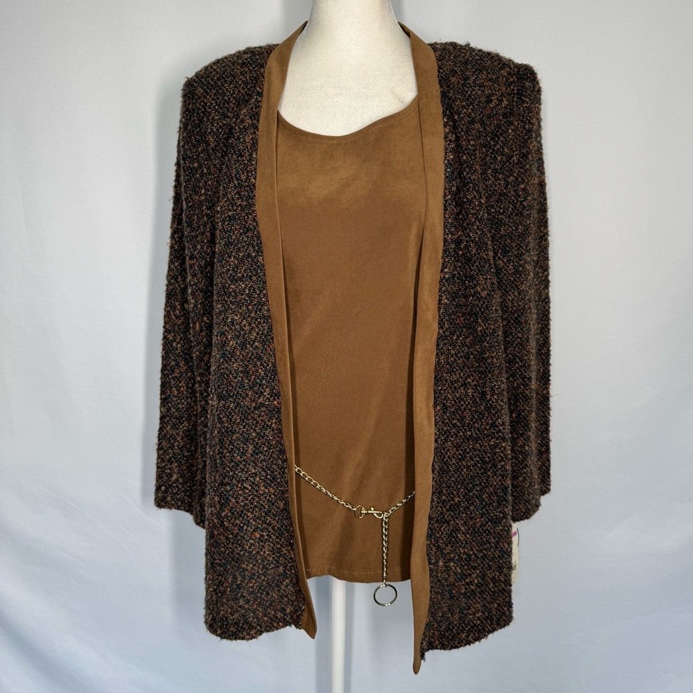 Vintage Megan Lee One-Piece Layered Cardigan & Tank Set with Chain Belt NWT 12P